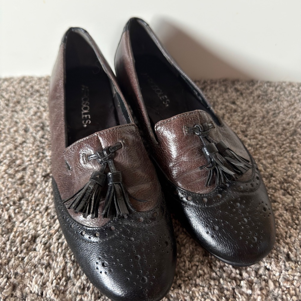 Aerosoles Cream Soda Brown Black Leather Tassel Wingtip Loafers Womens 5.5 M